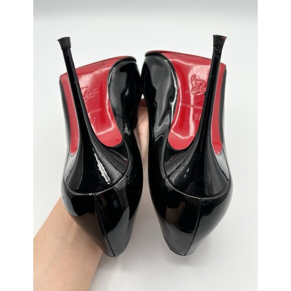 Christian Louboutin Kate 100mm Black Patent Leather Stiletto Pumps Sz EU 38 - Picture 7 of 11